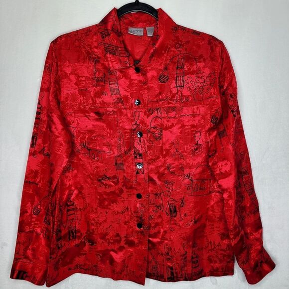 Chico's Linen Silk Blend Button Down Shirt Size 10 - Picture 1 of 10